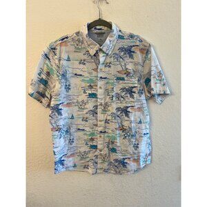 Izod Saltwater Hawaiian Shirt Mens Short Sleeve Button-Up Tropical Print White s